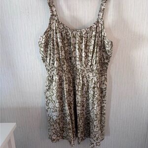 Floral Print Sleeveless Summer Dress in Olive Green and Cream